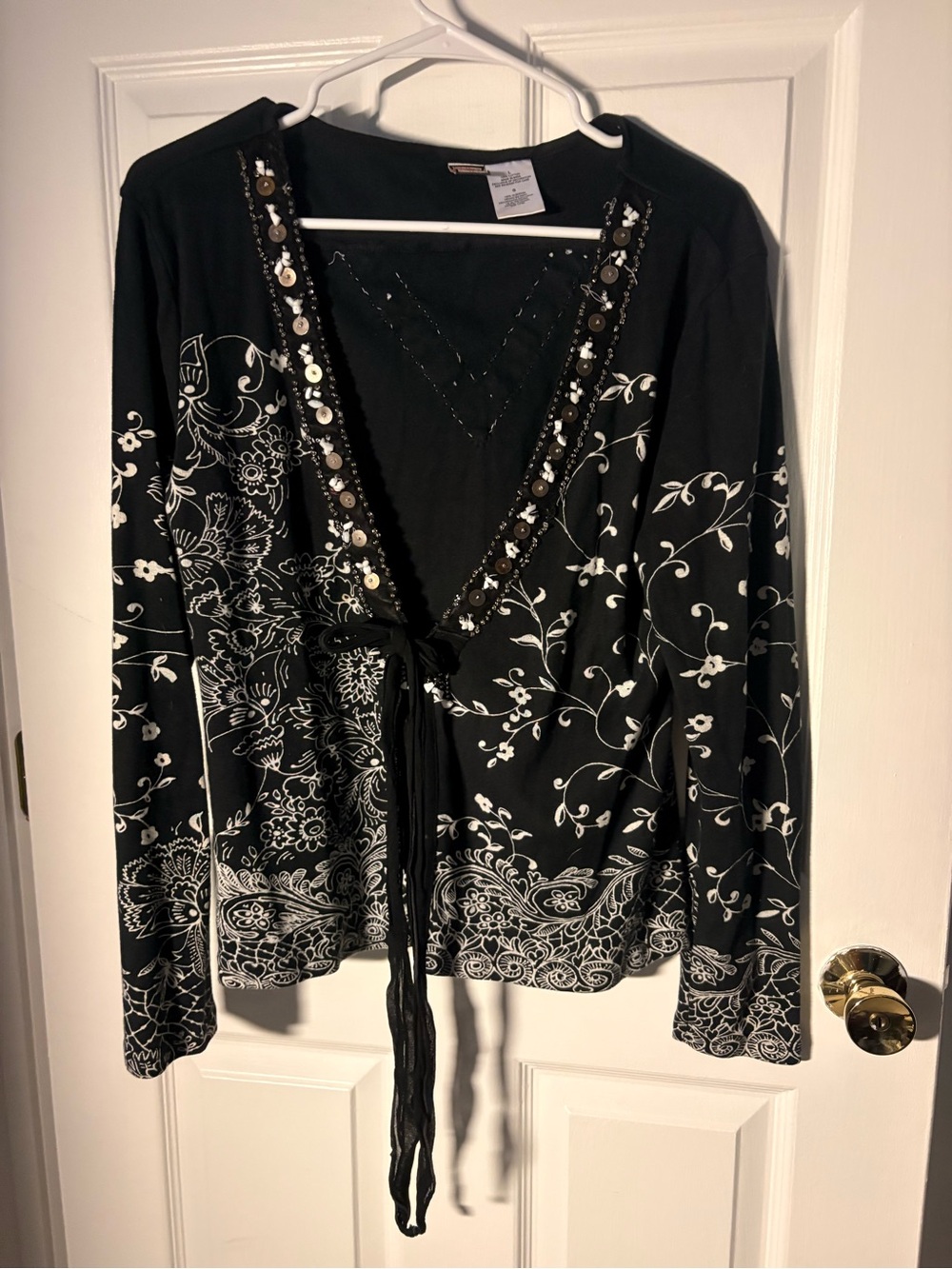 Forbidden Black Floral Embellished V-Neck Women's Cardigan